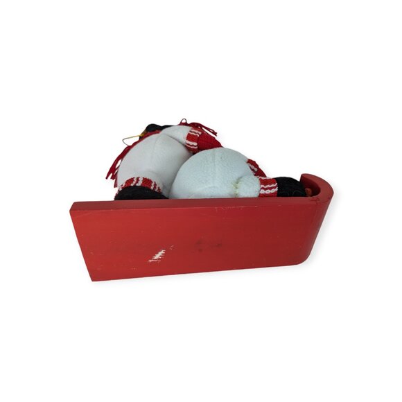 2007 Burton & Burton Sledding Snowmen Plush Pair on Wooden Sleigh - Picture 7 of 13